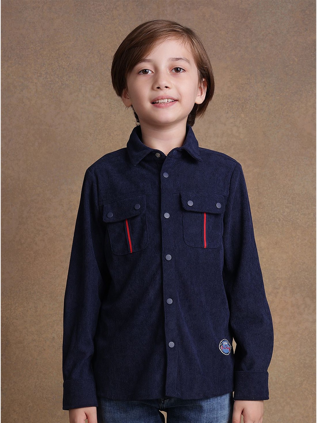 

One Friday Boys Comfort Spread Collar Solid Casual Shirt, Navy blue