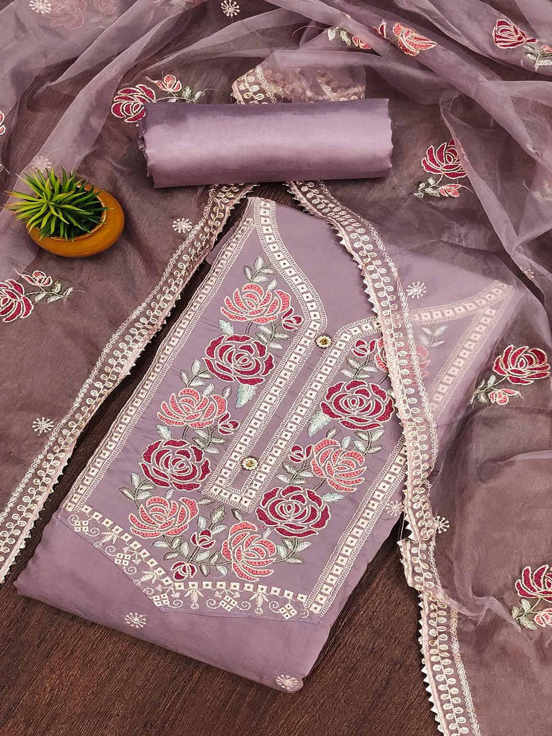 

Peachmode Embroidered Unstitched Dress Material, Mauve
