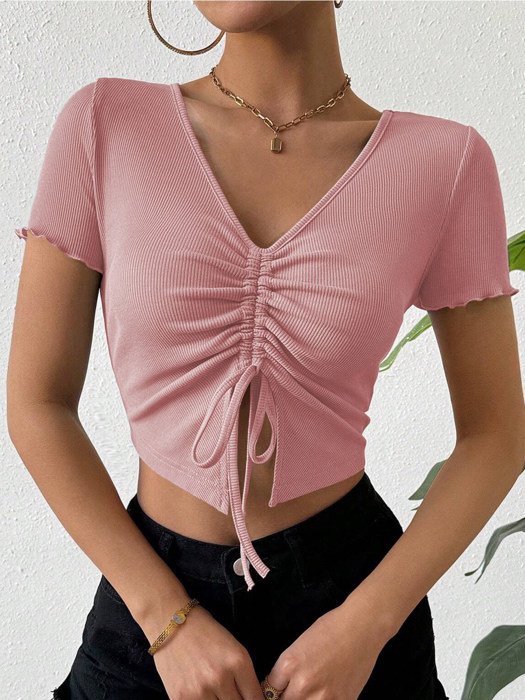 

StyleCast Women Solid V-Neck Top, Pink