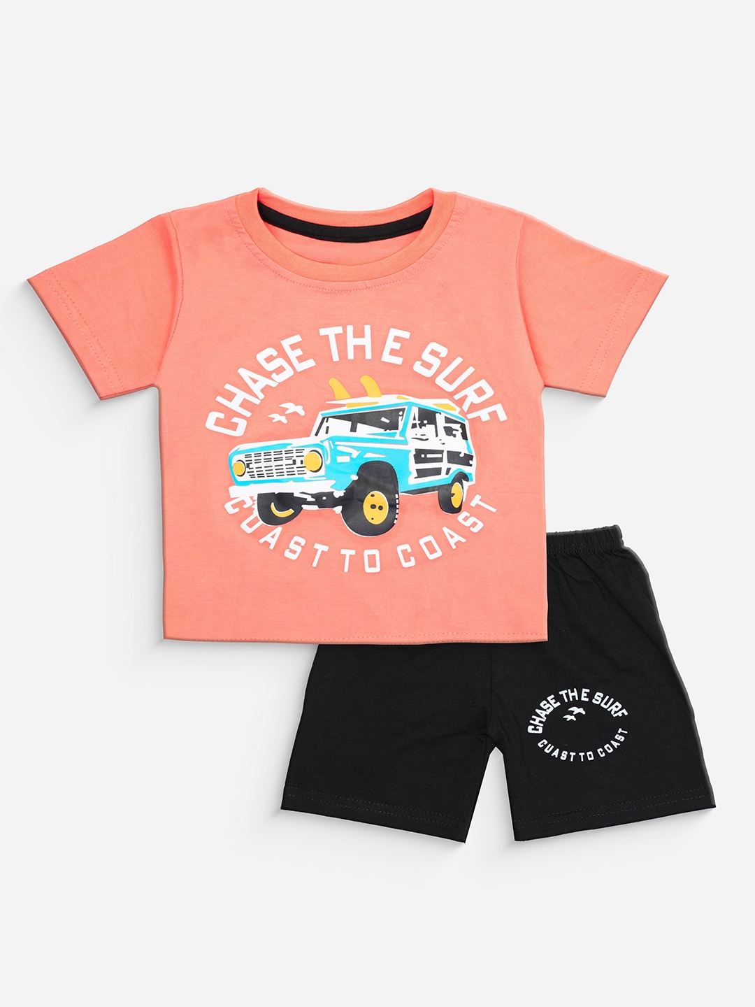 

BAESD Boys Printed Pure Cotton T-shirt With Shorts, Peach