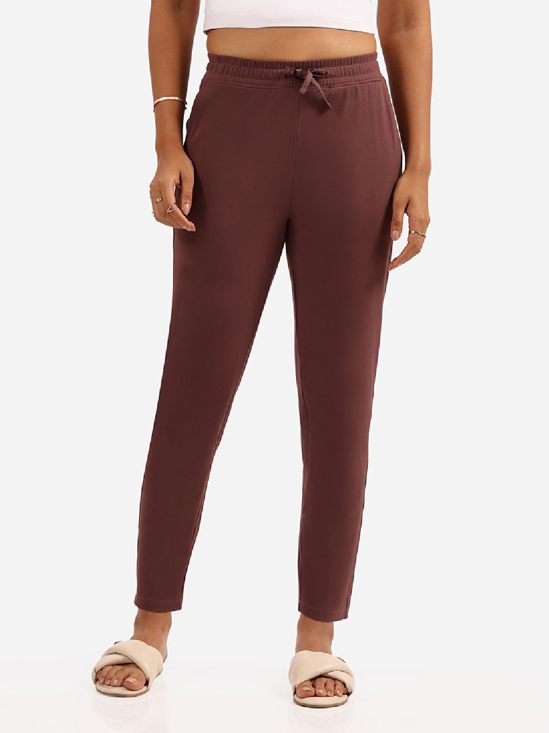 

Blissclub Women Slim Fit High-Rise Wrinkle Free Joggers Trousers, Brown