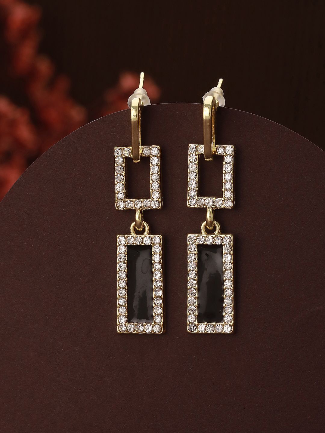

DressBerry Gold-Plated Stone Studded Geometric Drop Earrings