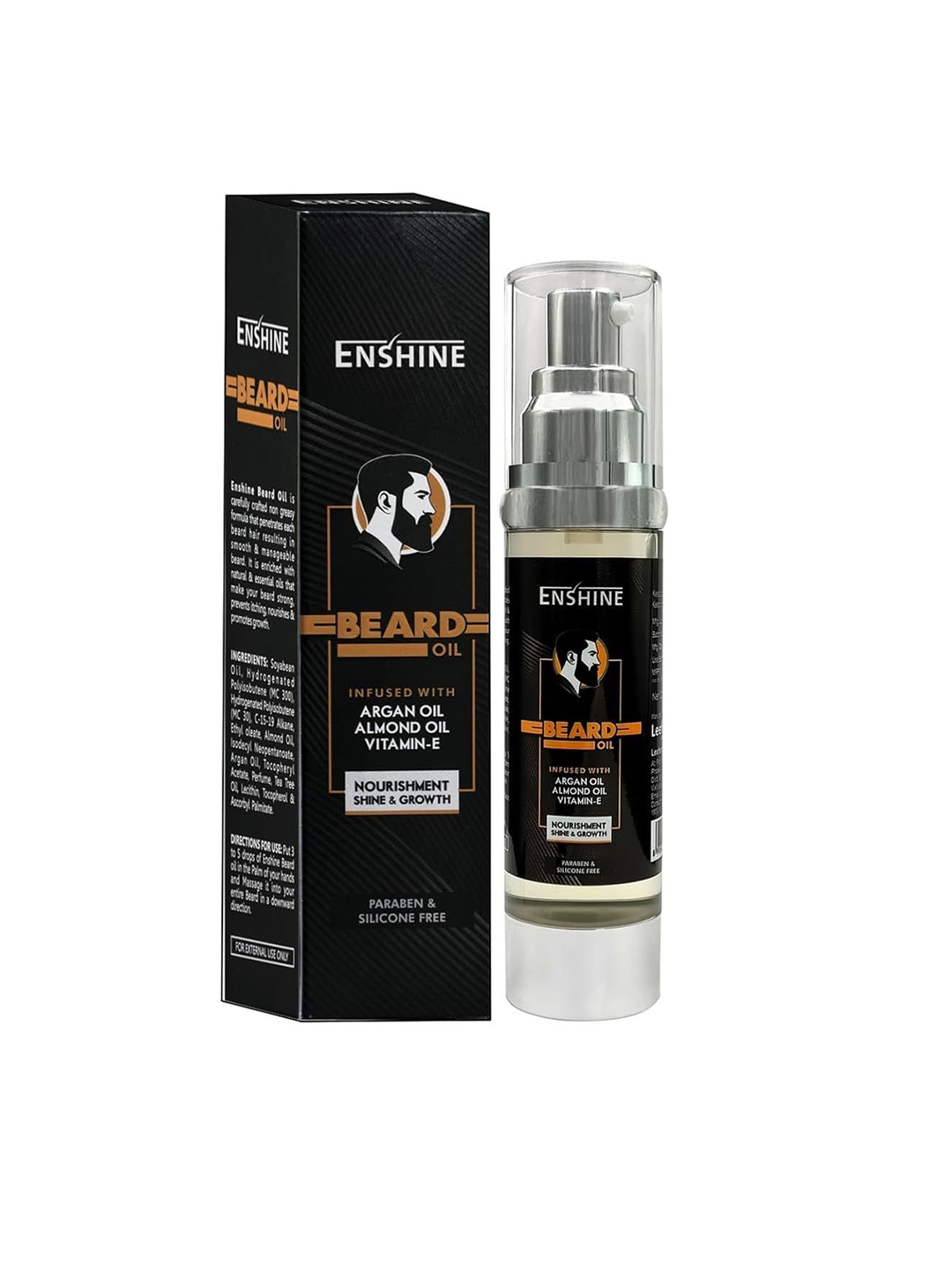 

ENSHINE Beard Growth Oil With Argan & Almond Oil - 50ml, Black