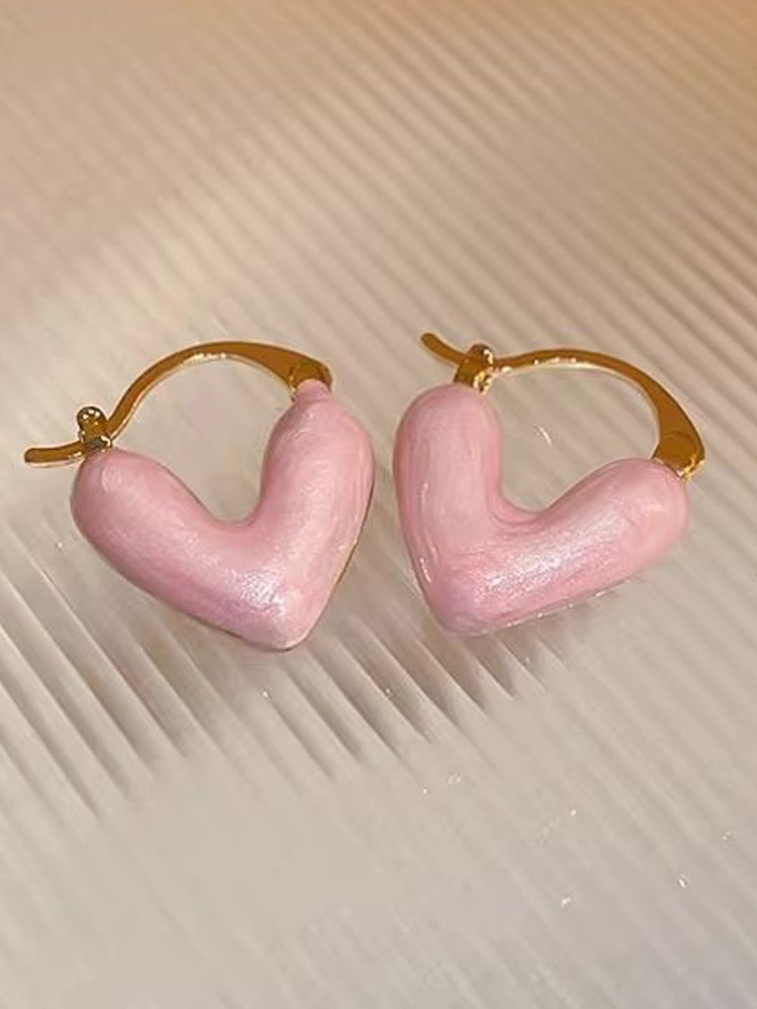 

Krelin Gold Plated Heart Shaped Anti Allergy Hoop Earrings, Pink