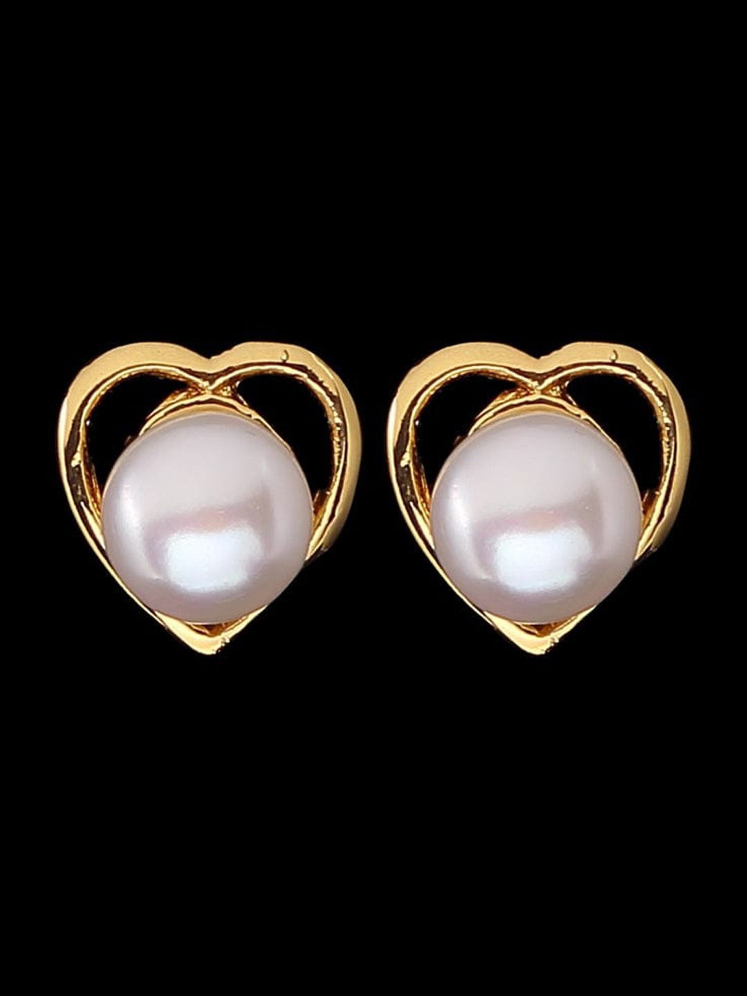 

KRENOZ Gold Plated Heart Shaped Pearl Classic Studs