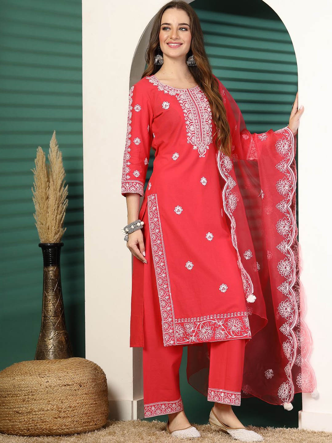 

Sangria Printed Pure Cotton Kurta Set With Dupatta, Pink