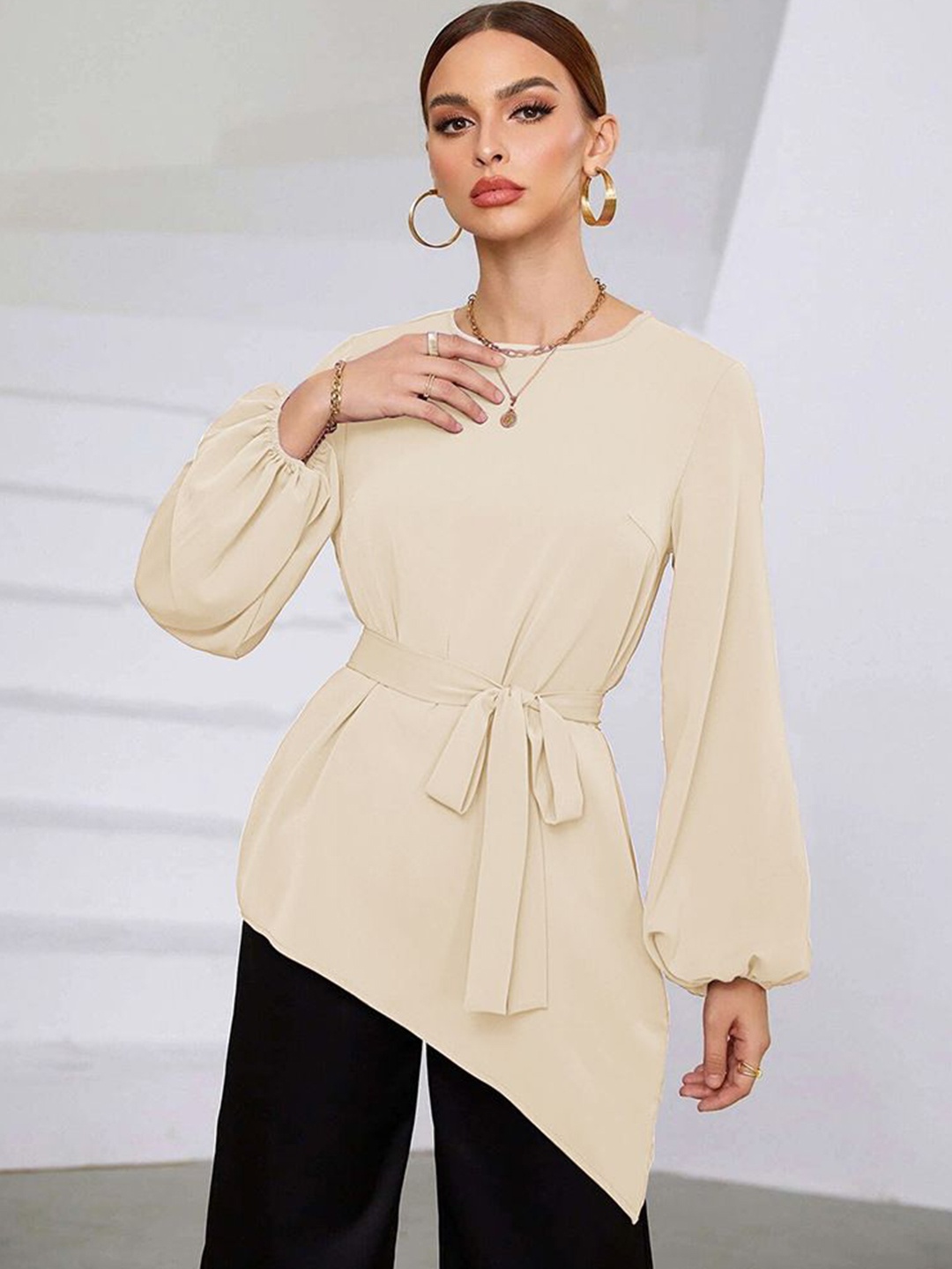 

StyleCast Women Solid Round Neck Top, Beige