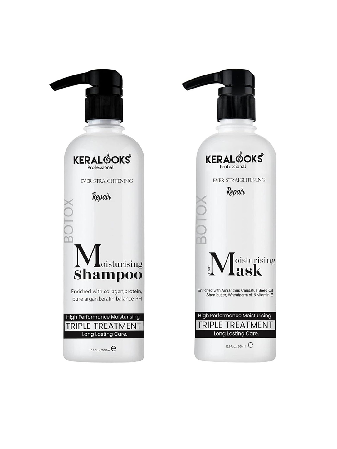 

Keralooks professional Ever Straightening Repair Botox Shampoo & Mask- 250ml Each, White