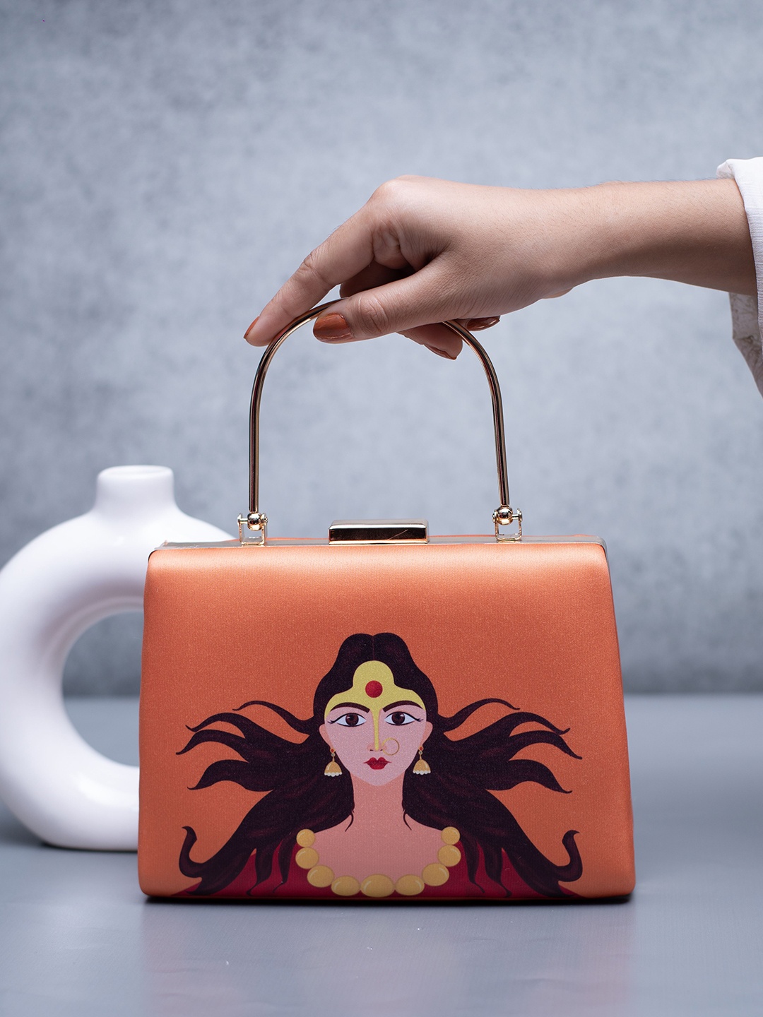 

ARTKLIM Durga Printed Box Clutch, Orange