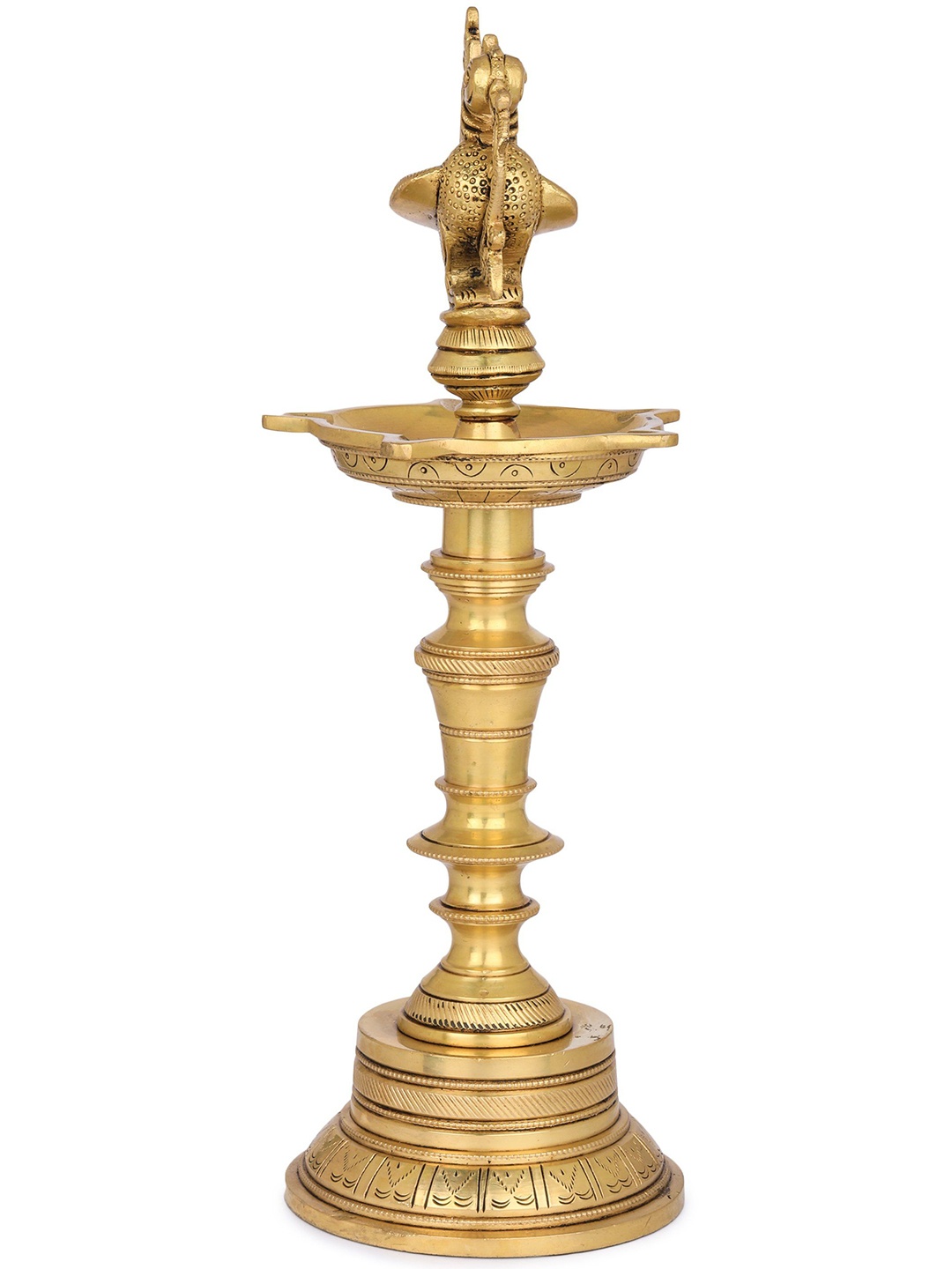 

Exotic India 12" Brass Five Wicks Peacock Lamp, Gold