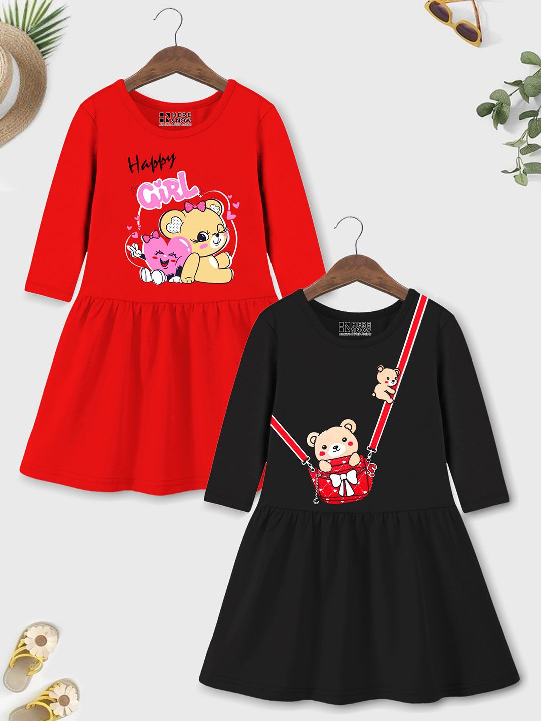 

HERE&NOW Print A-Line Dress Pack of 2, Red