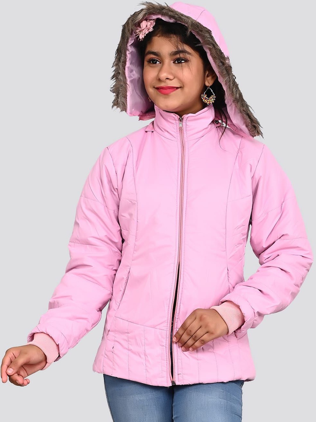 

FELLAMO Girls Water Resistant Puffer Jacket with Embroidered, Peach