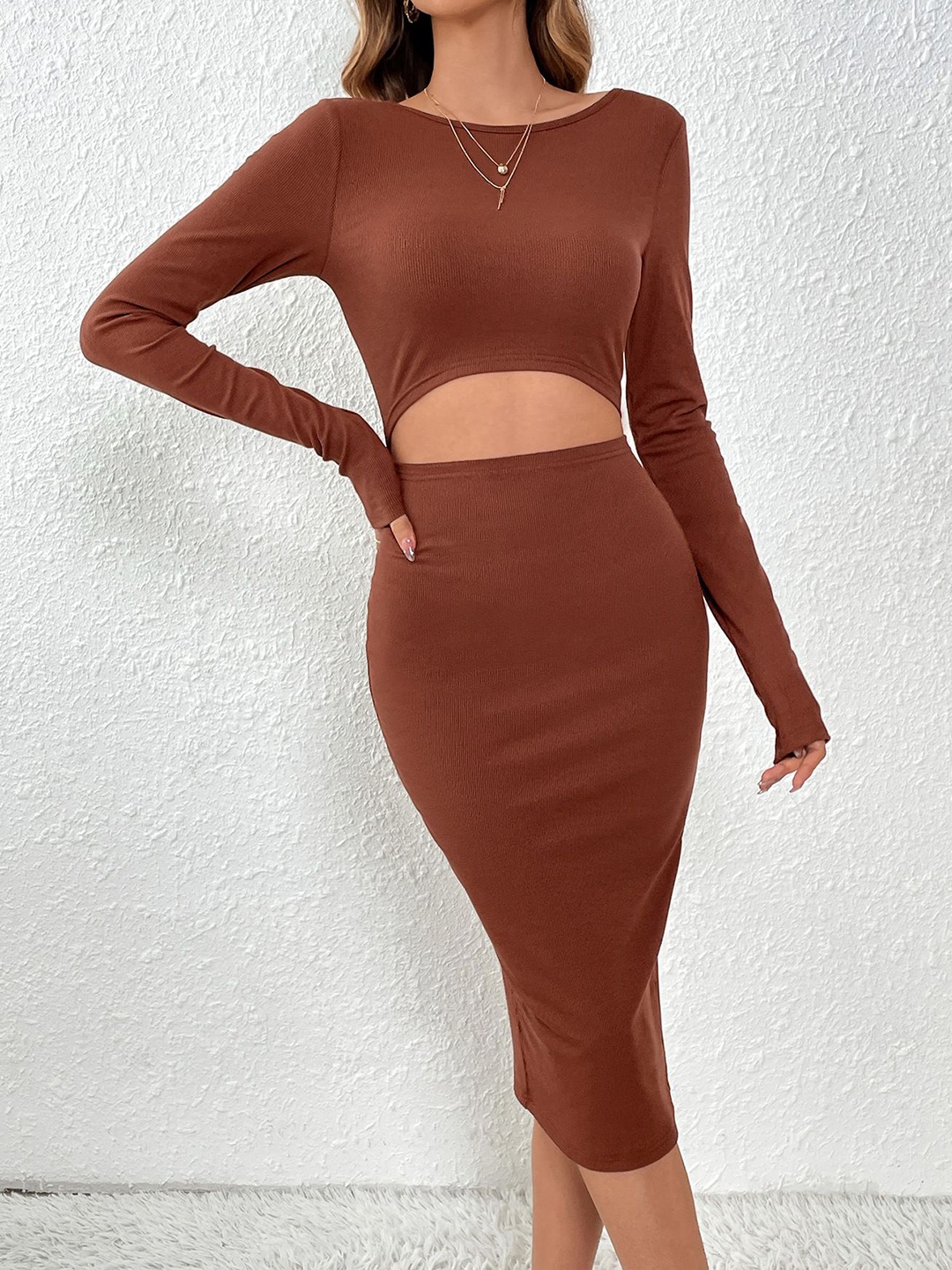 

StyleCast Women Solid Bodycon Dress, Brown