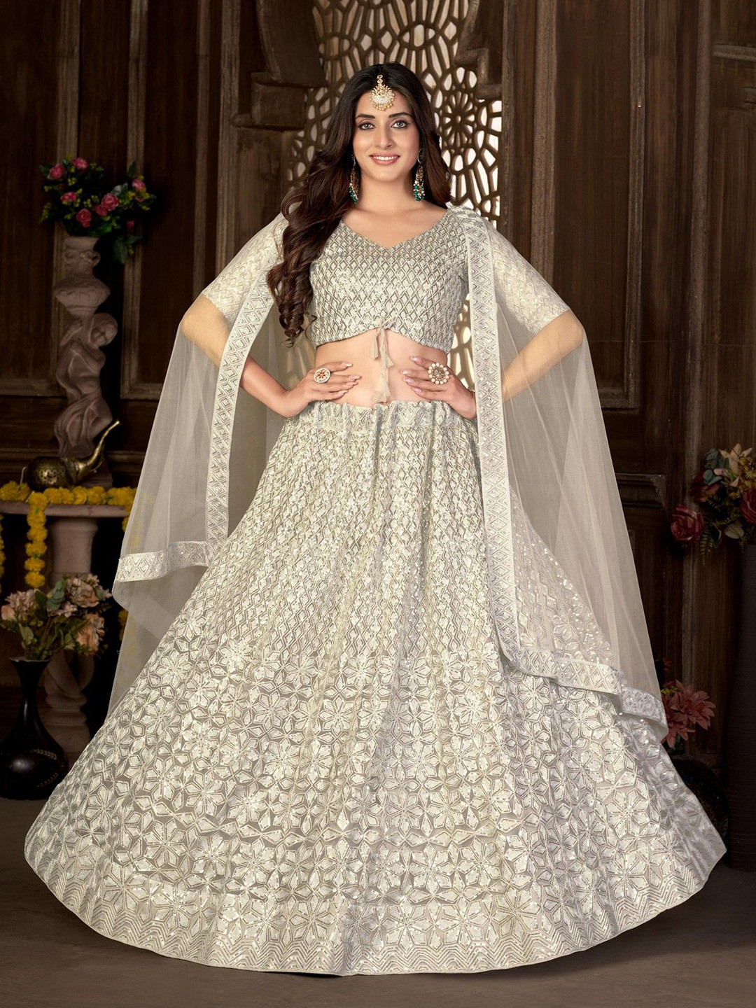 

VARNI FABRICS Embellished Beads and Stones Semi-Stitched Lehenga & Unstitched Blouse With Dupatta, Yellow