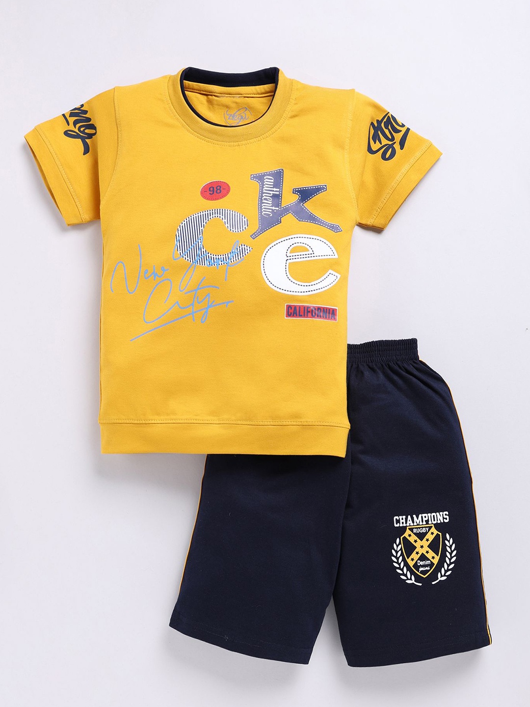 

Zeal Boys Printed Pure Cotton T-shirt with Shorts, Mustard