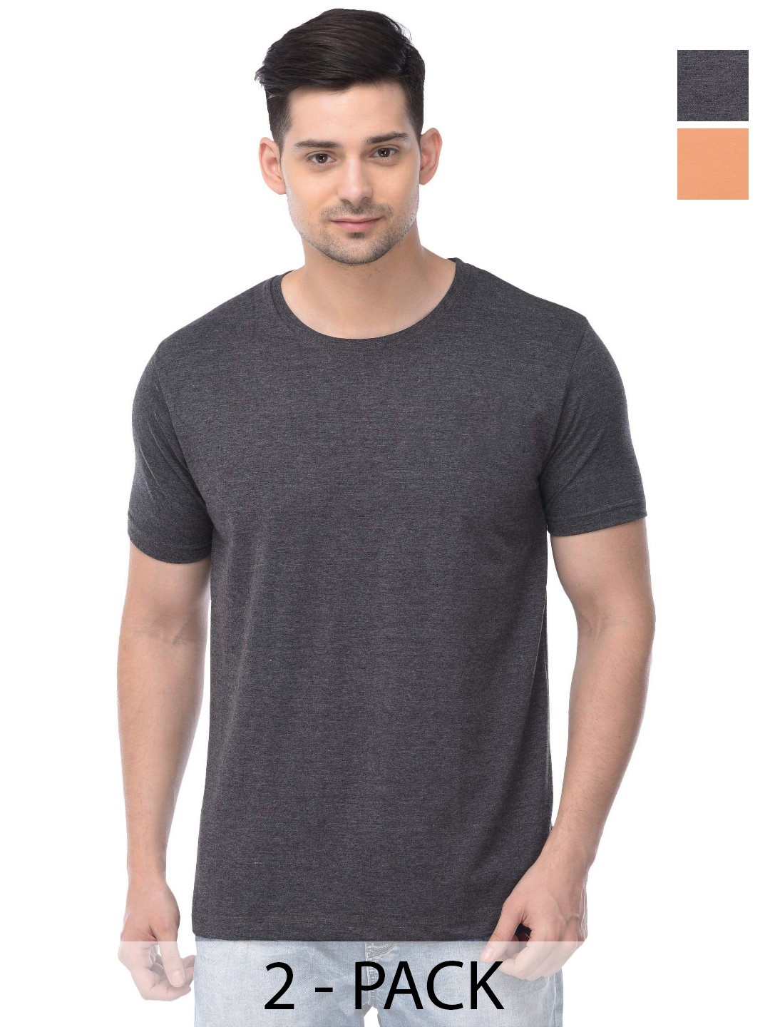 

COLOR CAPITAL Unisex Pack Of 2 Solid Round Neck Cotton T-shirts, Na