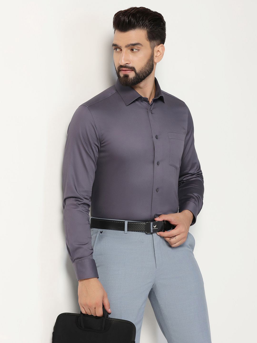 

Blackberrys Men Solid Formal Slim Fit Cotton Shirt, Purple