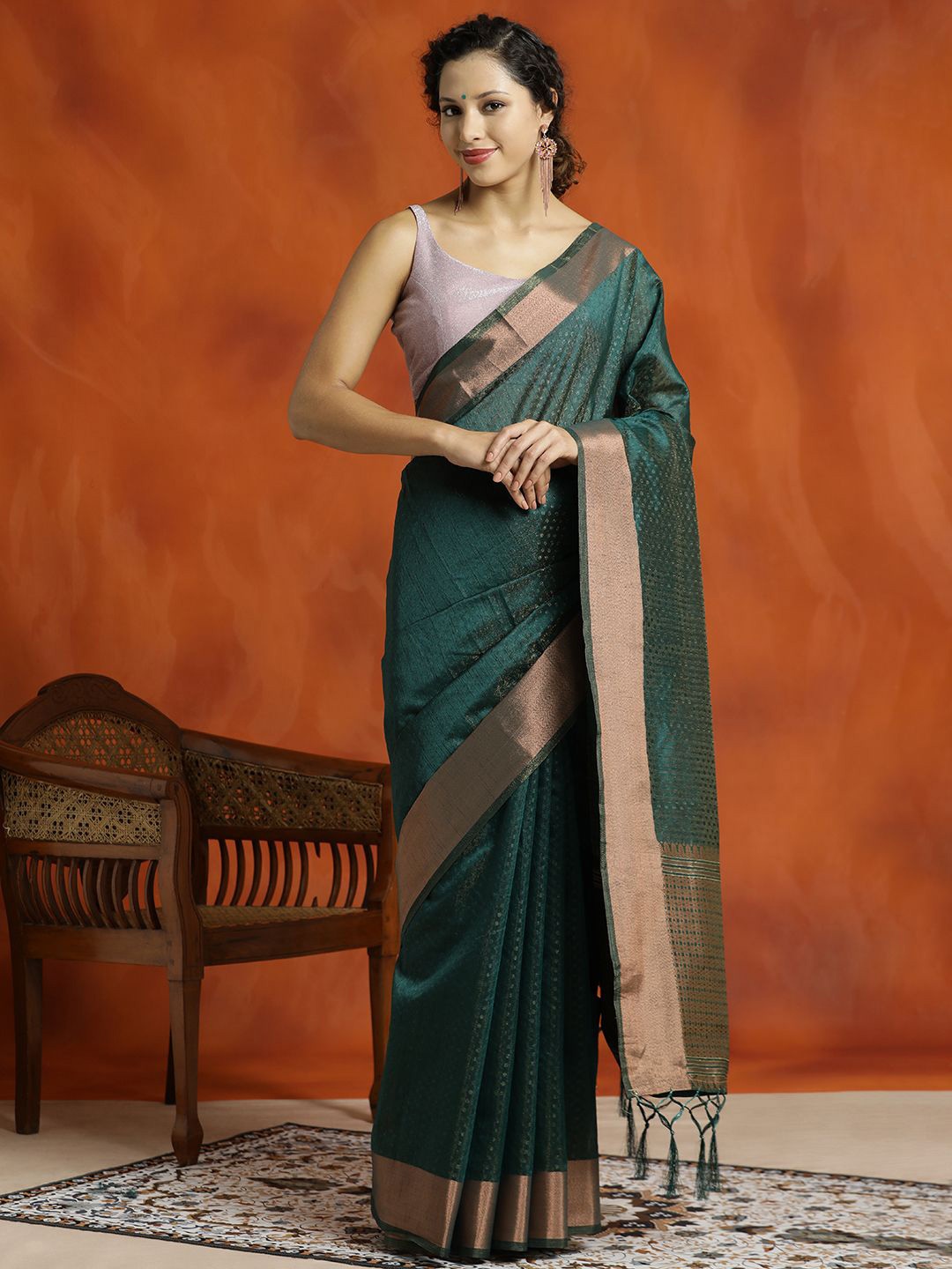 

Jaipur Kurti Zari Woven Design Organza Banarasi Saree, Green