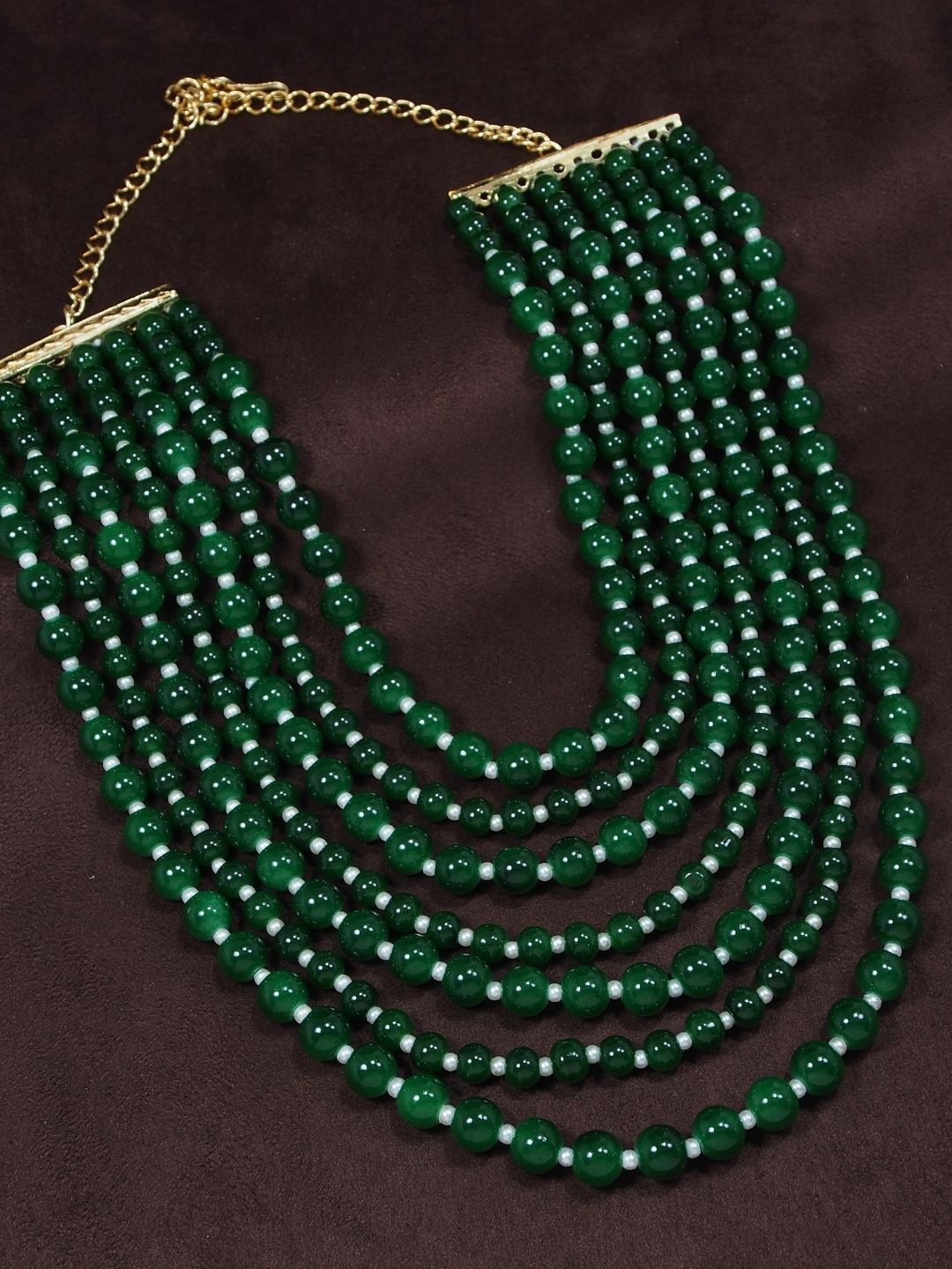 

I Jewels Gold-Plated Layered Beaded Necklace, Green