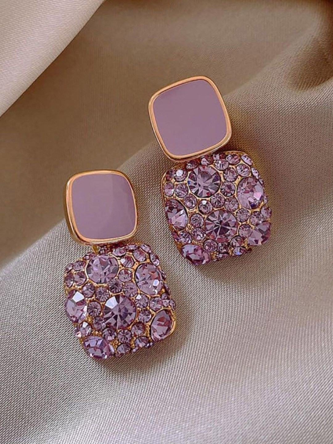 

CareDone Gold-Plated Rhinestone Studded Contemporary Drop Earrings