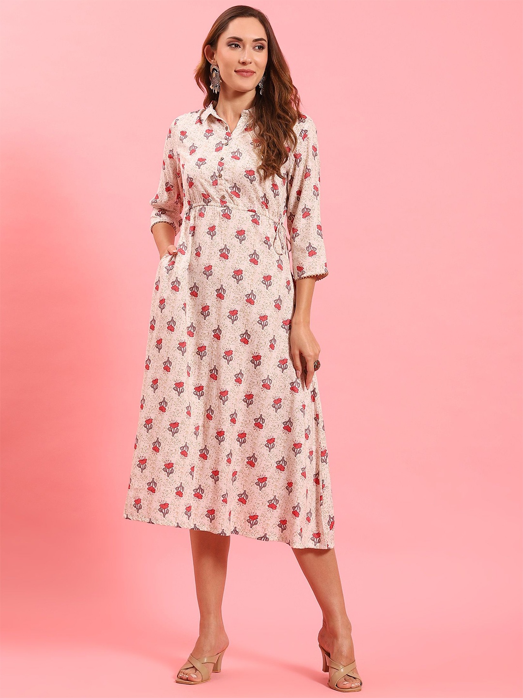 

Shree Women Floral Printed Fit & Flare Maxi Dress, White
