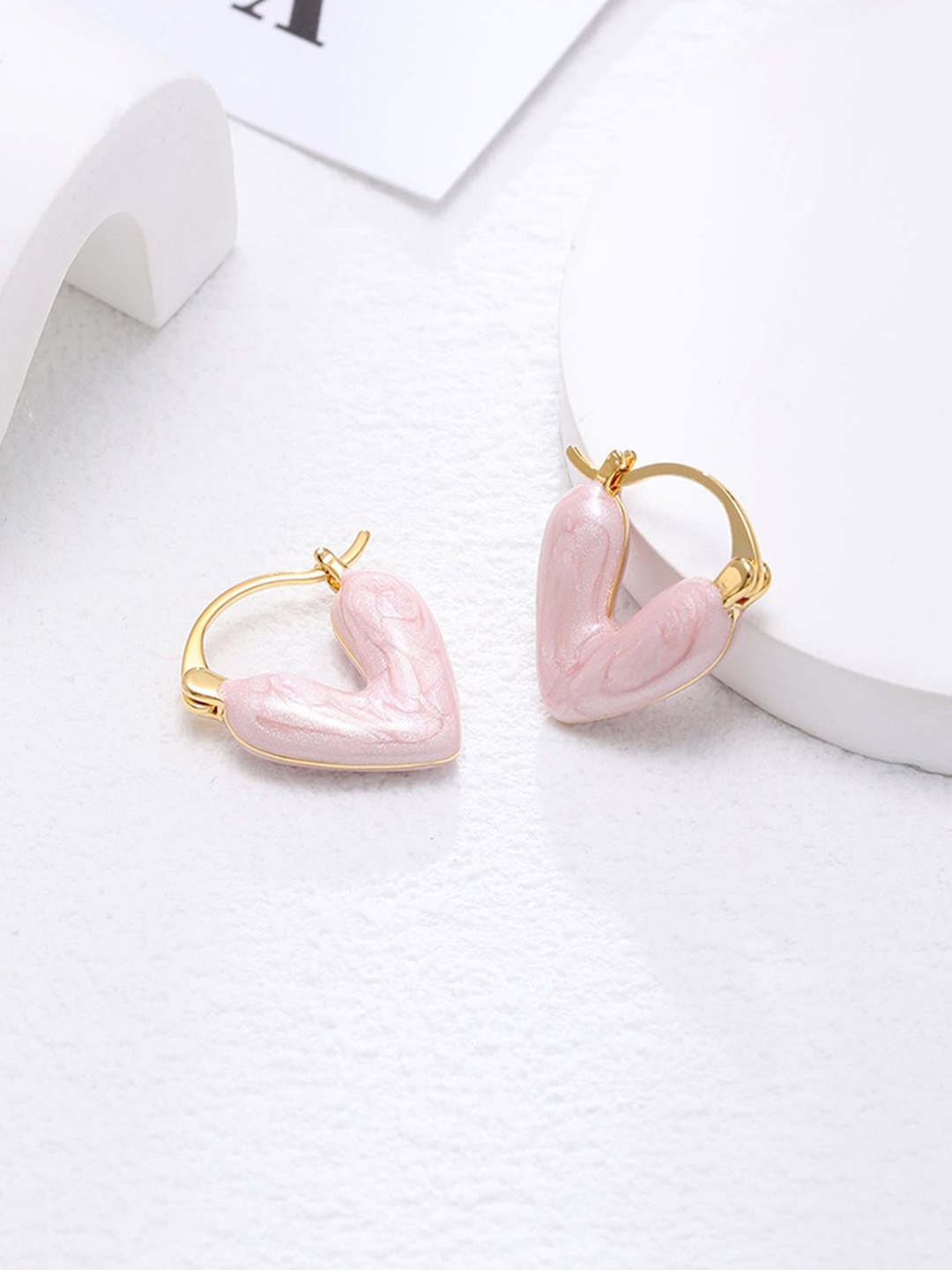 

Krelin Gold Plated Heart Shaped Anti Allergy Hoop Earrings, Pink
