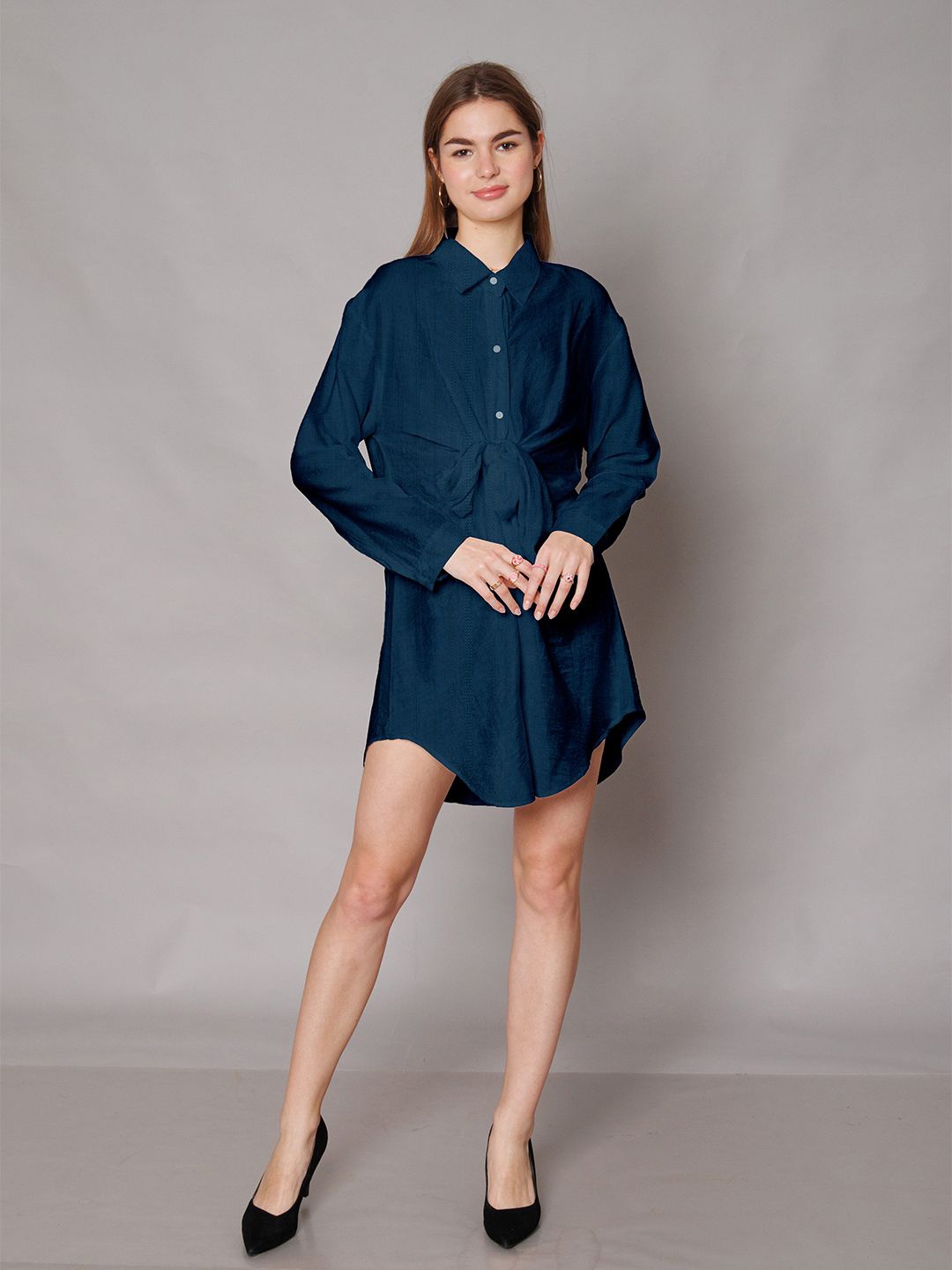 

Zink London Women Cuffed Sleeves Shirt Dress, Blue