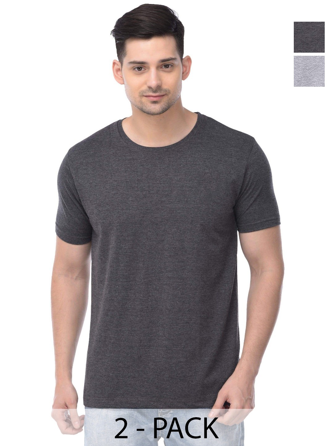 

COLOR CAPITAL Unisex Pack Of 2 Solid Round Neck Cotton T-shirts, Grey