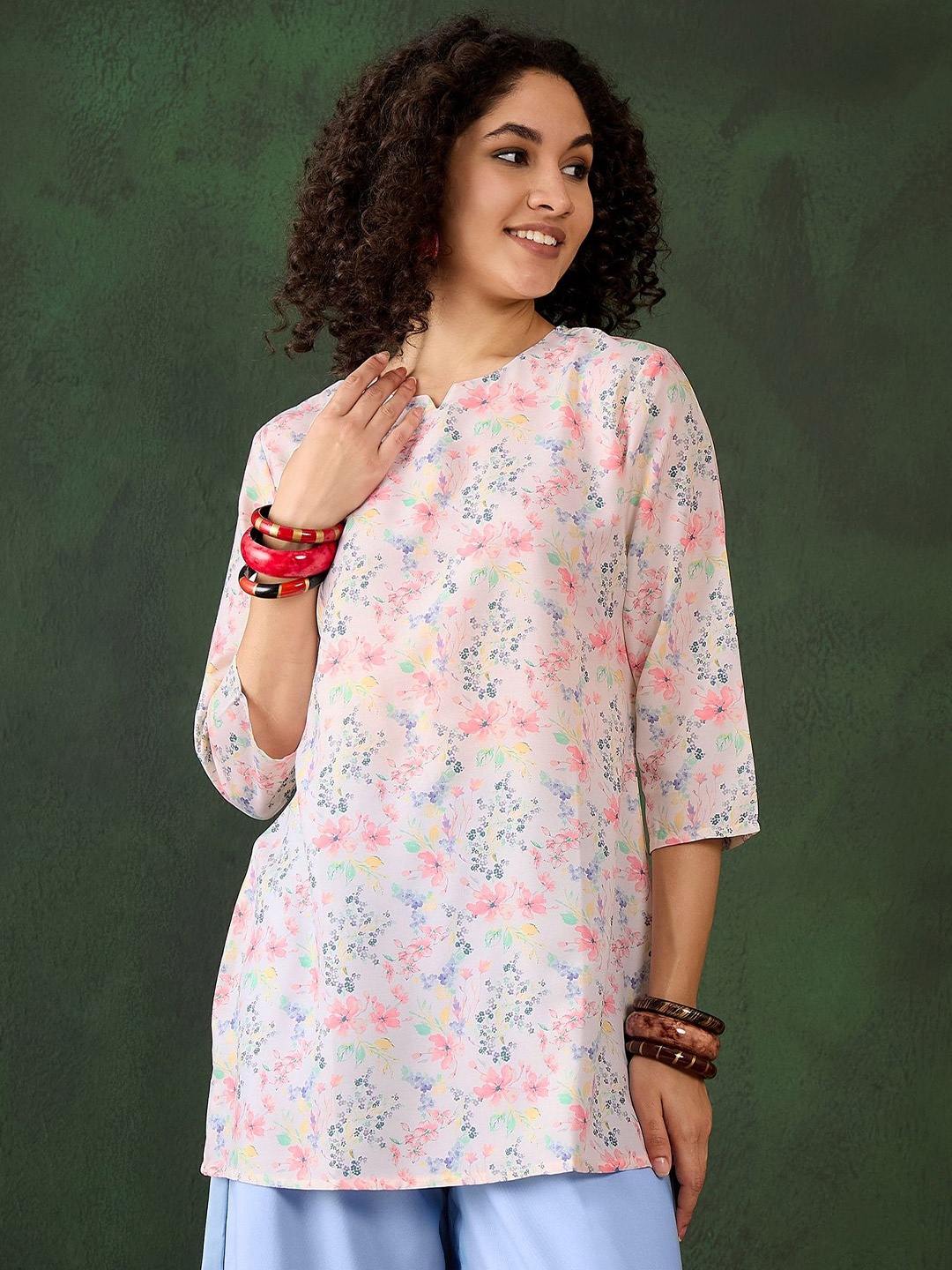 

Sangria Women Floral Printed Round Neck Top, Off white