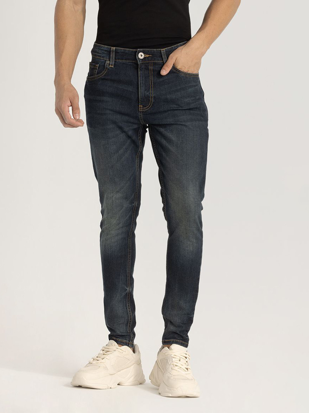 

Snitch Men Narrow Skinny Fit Light Fade Stretchable Jeans, Navy blue