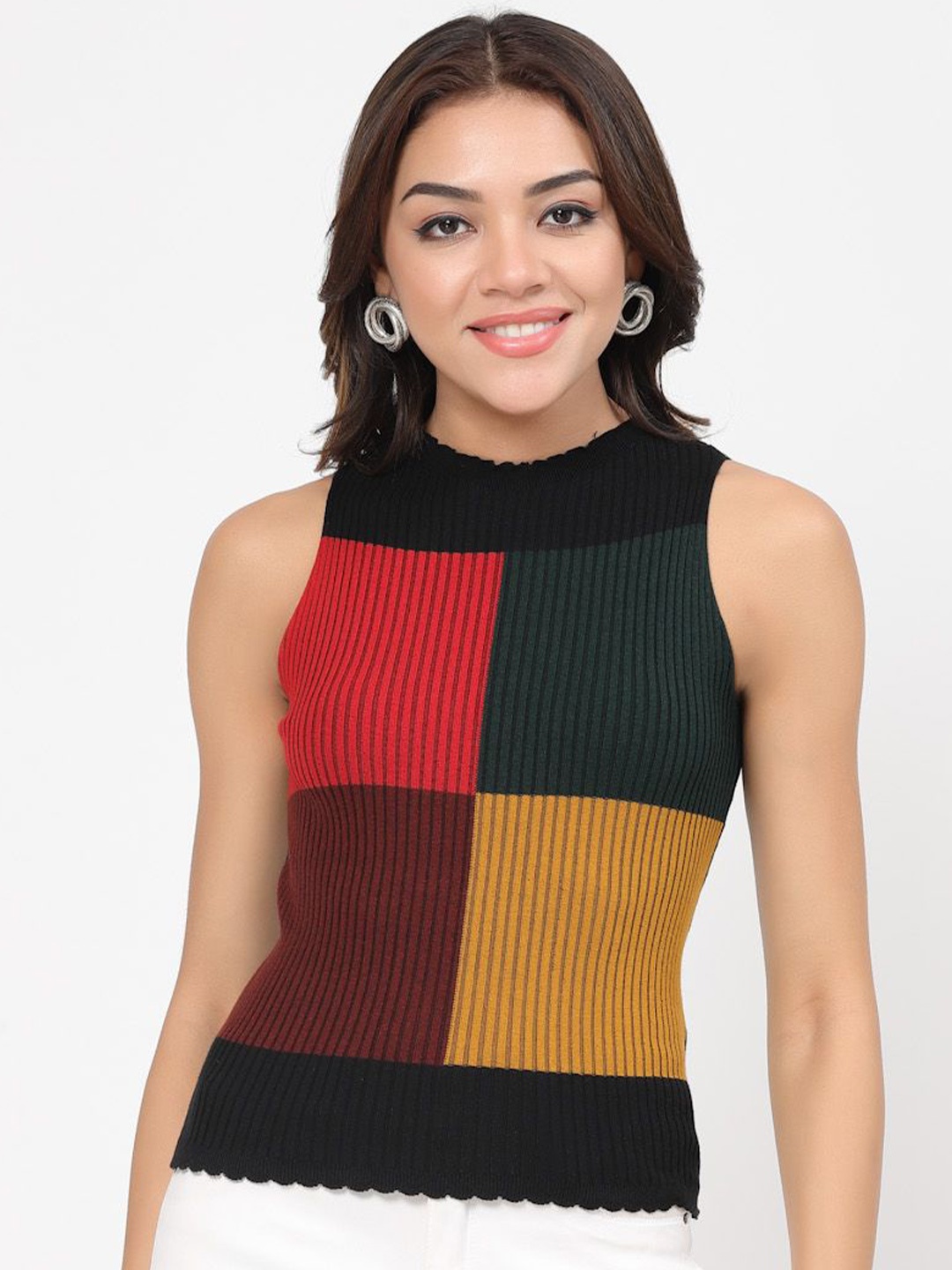 

Kalt Colourblocked Cotton Fitted Top, Black