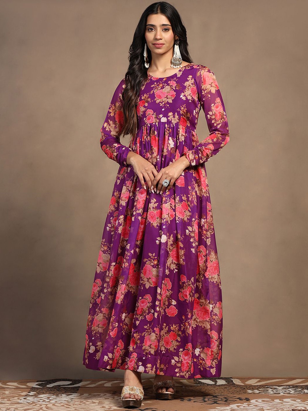 

BAESD Women Floral Printed Fit & Flare Maxi Ethnic Dresses, Purple
