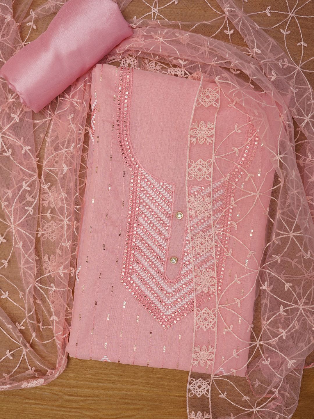 

Jaipur Kurti Unstitched Embroidered Cotton Blend Dress Material With Dupatta, Pink