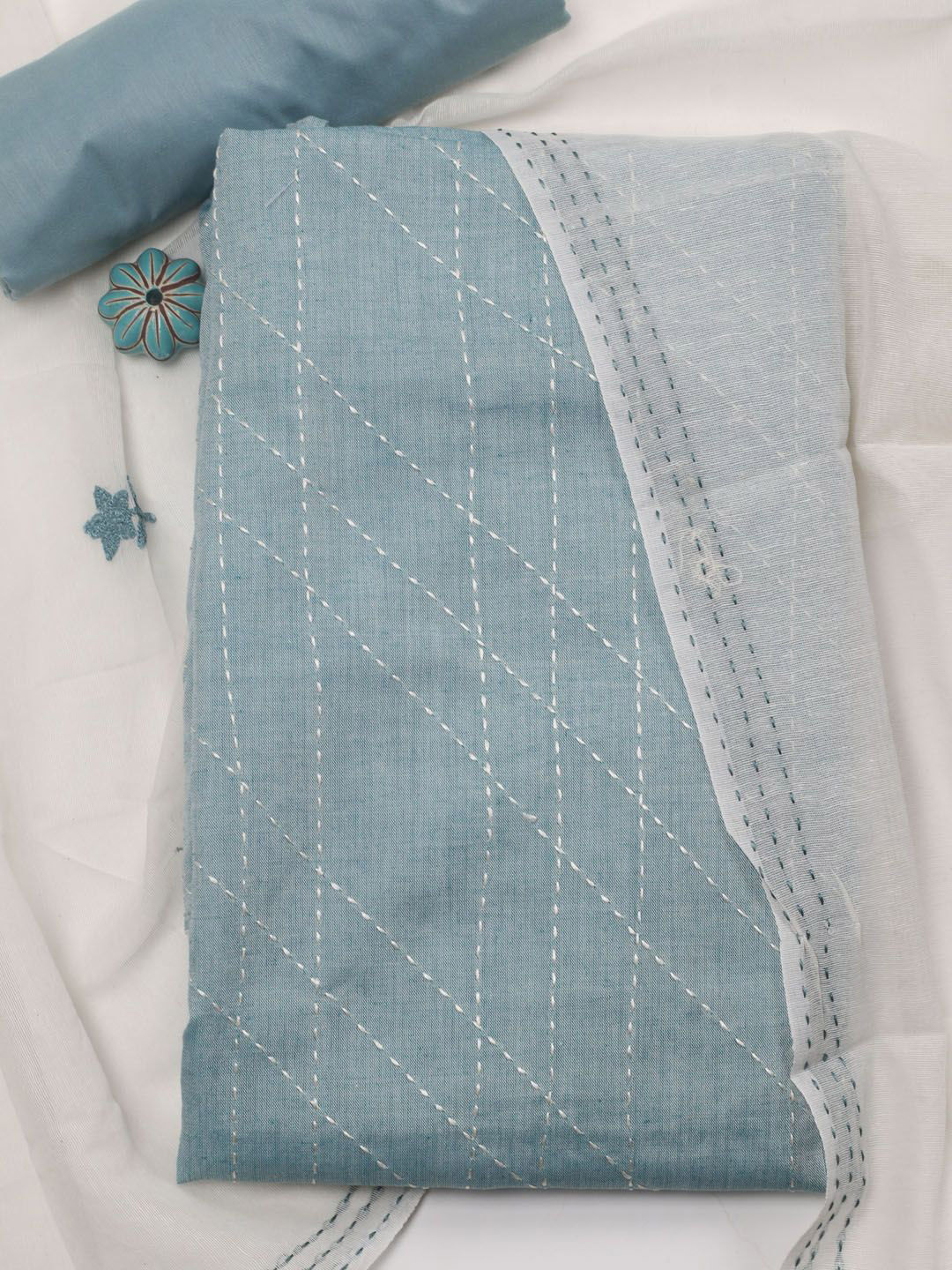 

Meena Bazaar Thread Work Unstitched Dress Material, Blue