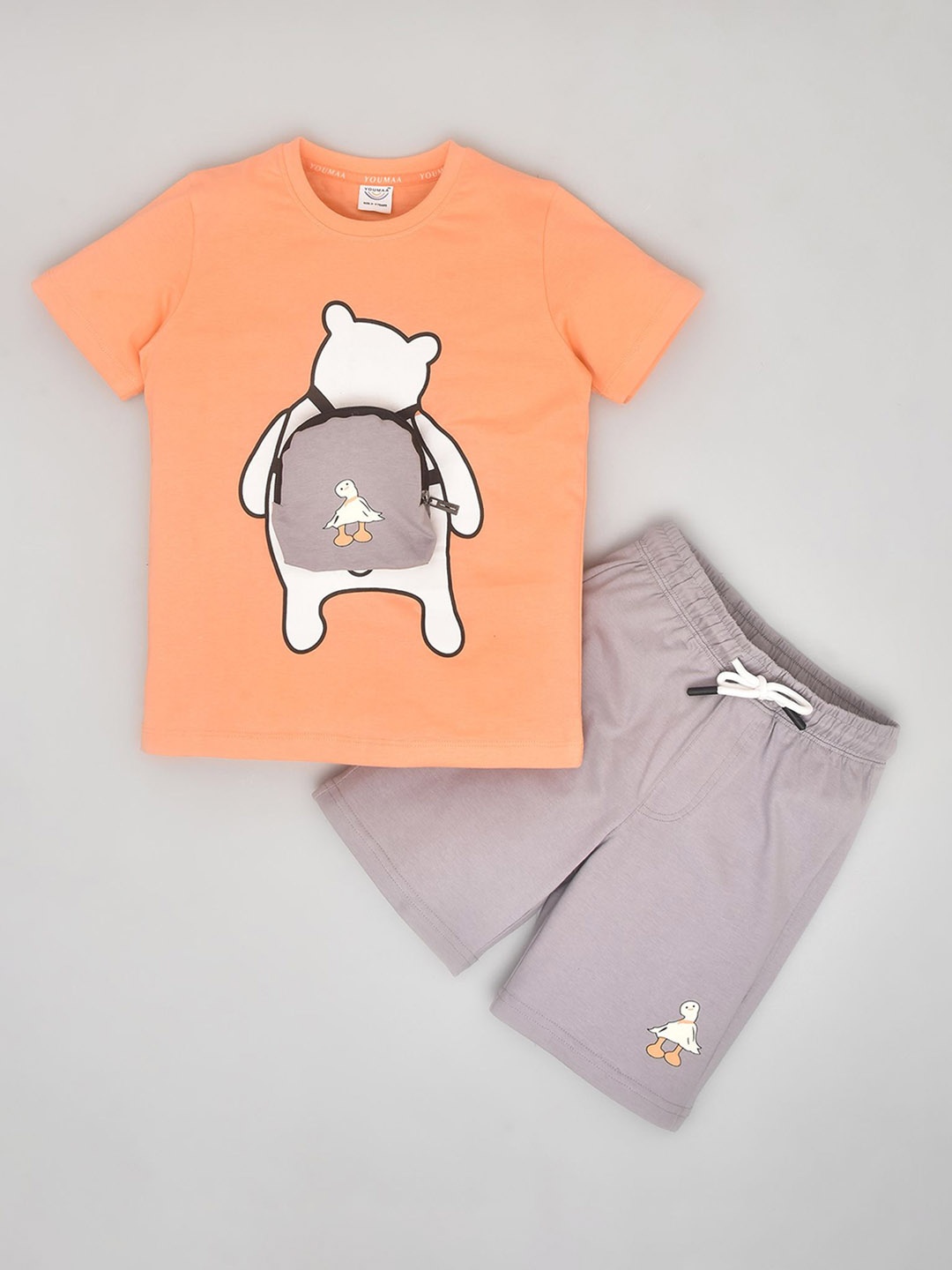 

YOUMAA Boys Printed Pure Cotton T-Shirt With Shorts, Peach
