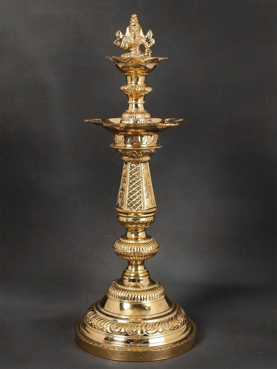 

Exotic India 16" Brass Goddess Lakshmi Lamp, Gold