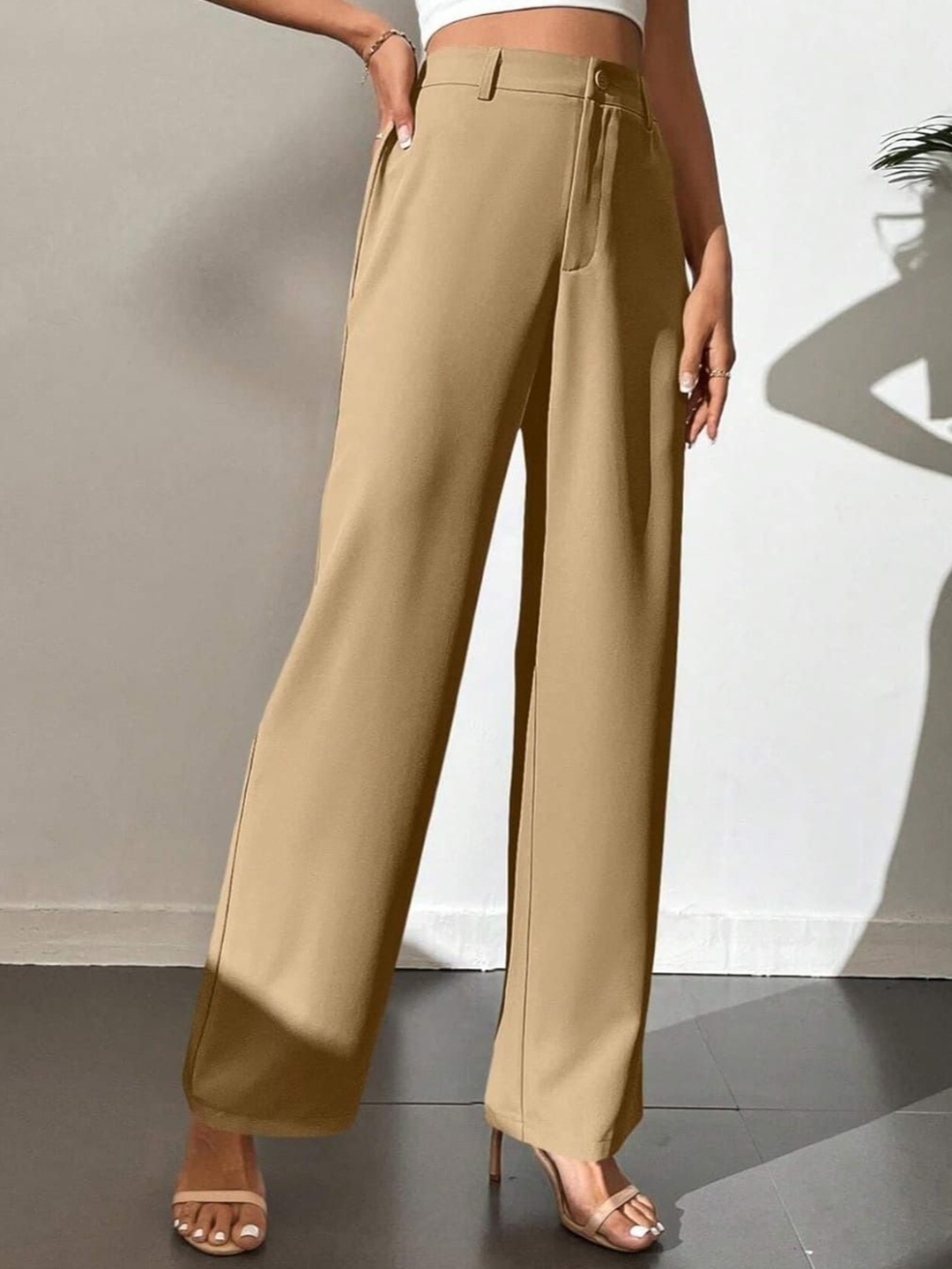 

BROADSTAR Women Smart High-Rise Easy Wash Trousers, Beige