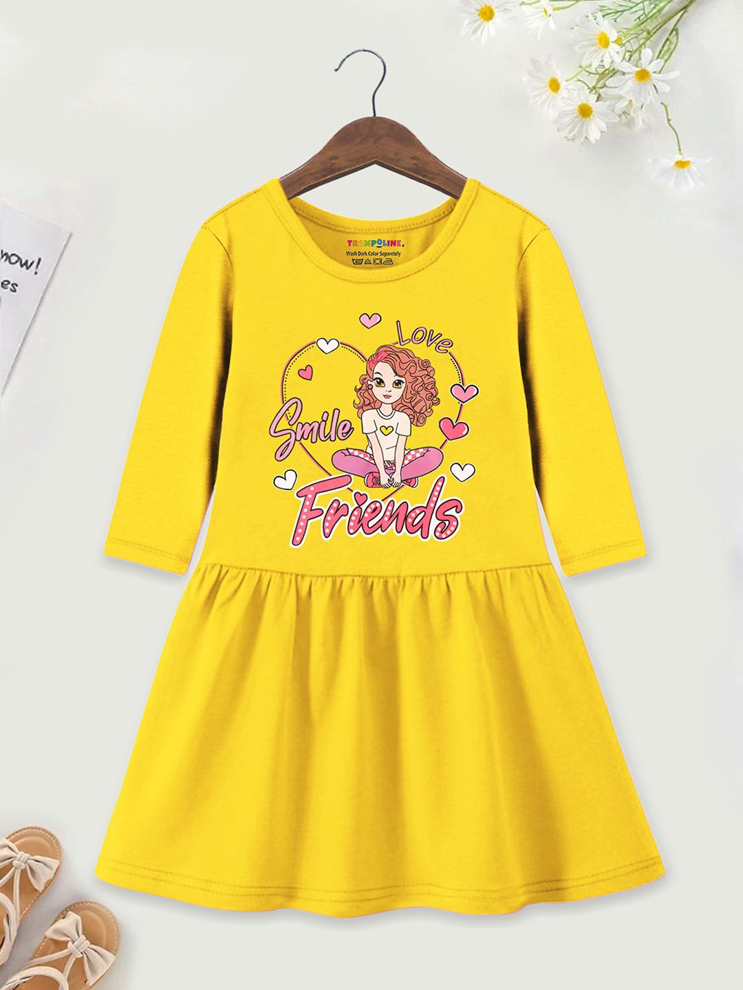 

YK X Trampoline Printed Fit and Flare Dress, Yellow