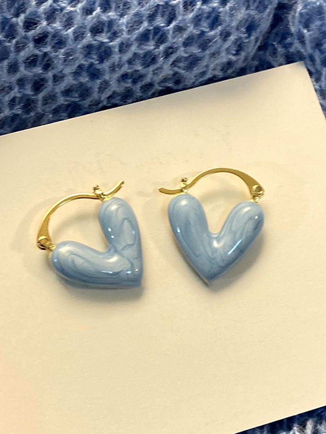 

Krelin Gold Plated Heart Shaped Anti Allergy Hoop Earrings, Blue