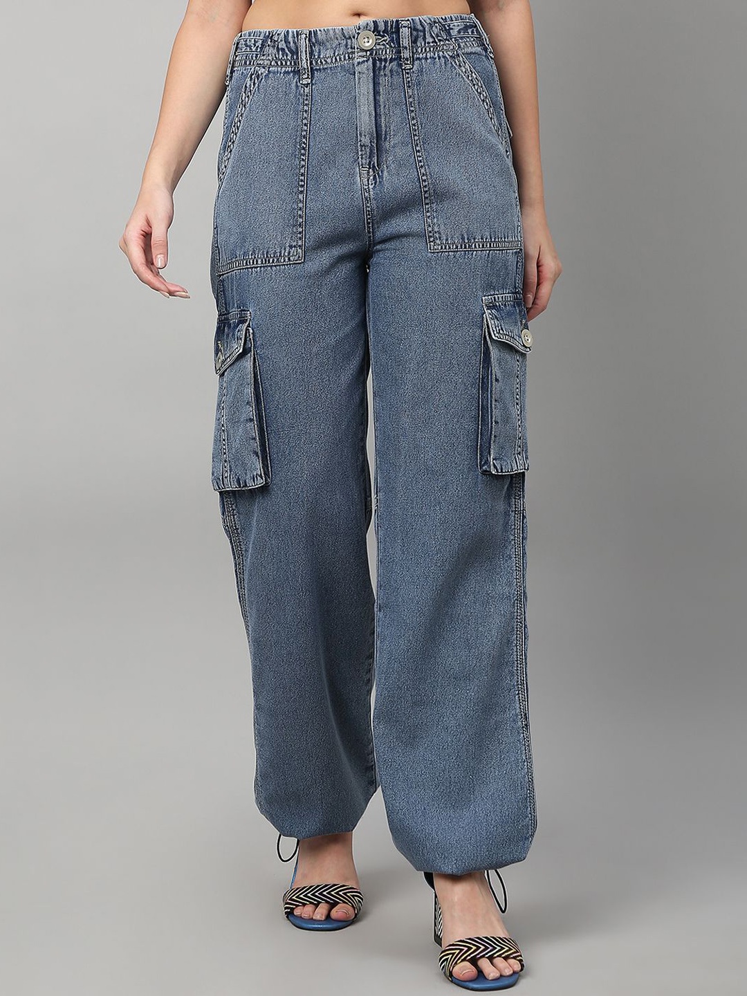 

TARAMA Women Regular Fit High-Rise Cargo Styles Jogger Jeans, Blue