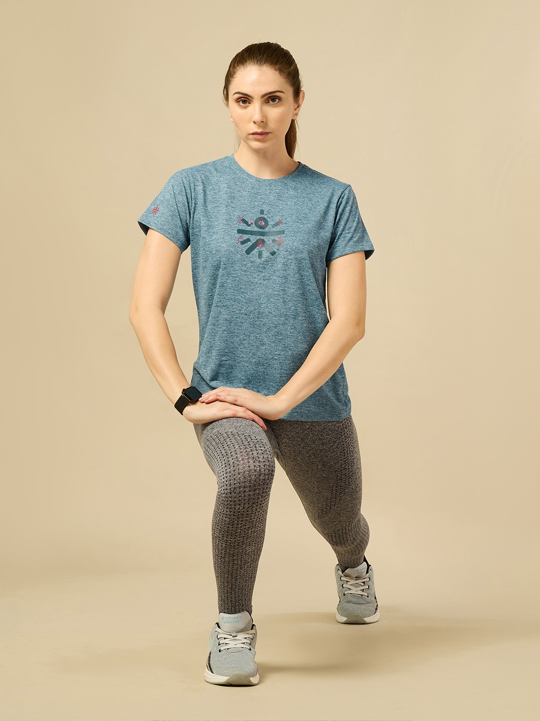 

CULT Women Moisture Wicking Graphic Printed Round Neck T-shirt, Blue