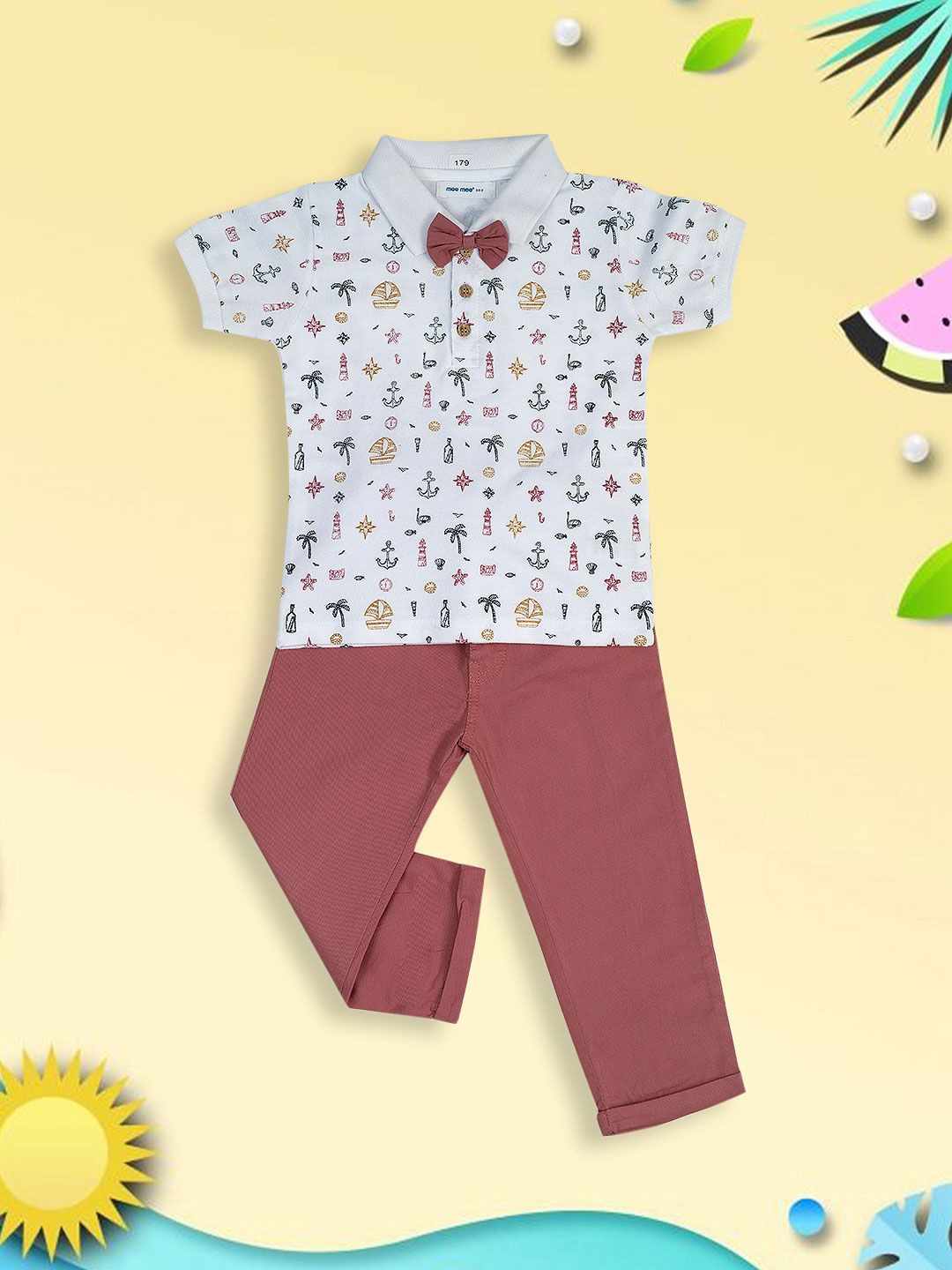 

MeeMee Boys Printed T-shirt With Trousers, Rose