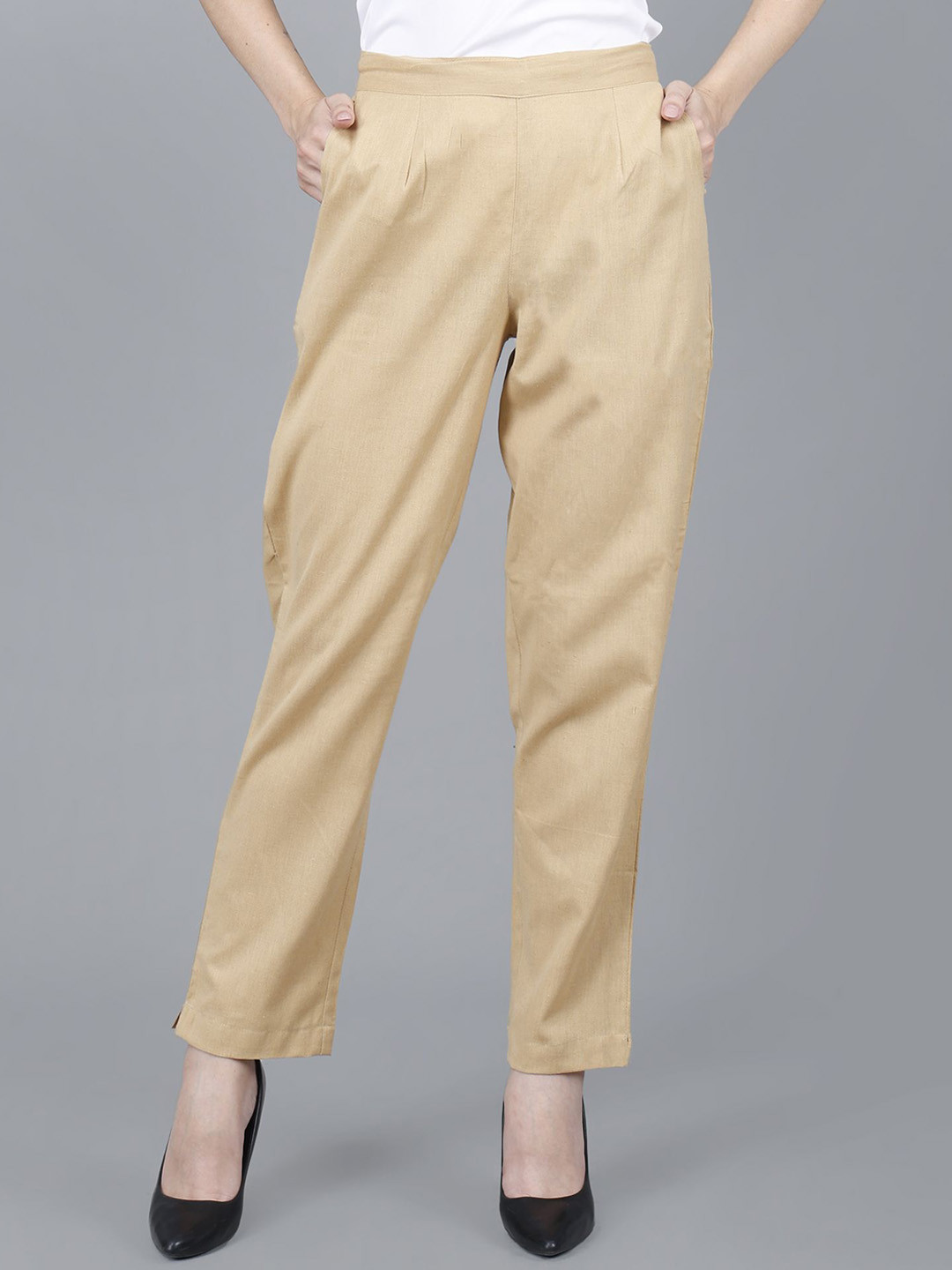 

JAIPUR ETHNIC Women Comfort Pleated Trousers, Khaki