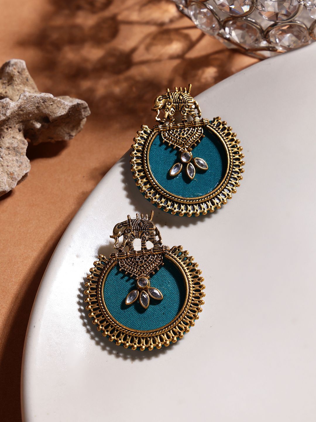 

PANASH Gold-Plated Elephant Shaped Stone Studded Drop Earrings