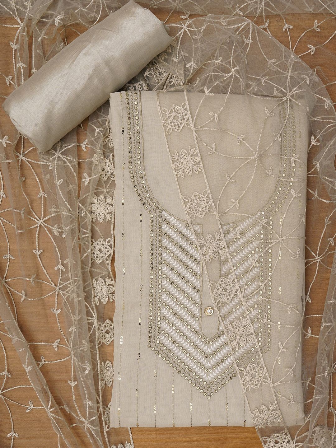 

Jaipur Kurti Unstitched Embroidered Cotton Blend Dress Material With Dupatta, Grey