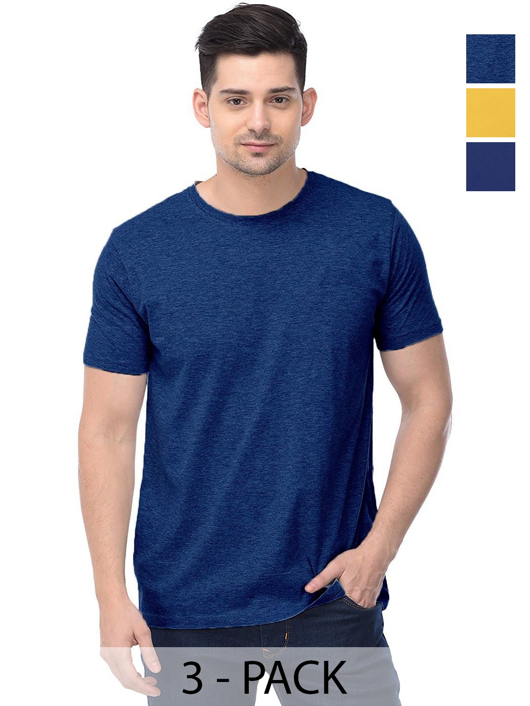 

COLOR CAPITAL Unisex Pack Of 3 Solid Round Neck Cotton T-shirts, Na