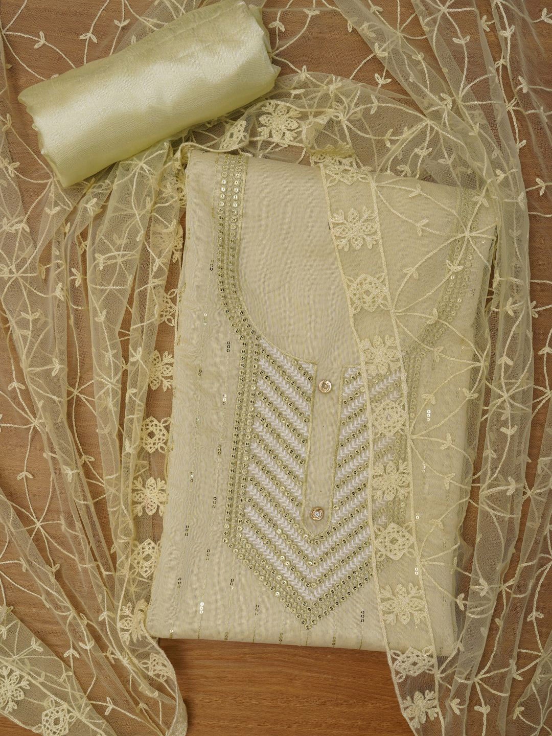 

Jaipur Kurti Unstitched Embroidered Cotton Blend Dress Material With Dupatta, Green