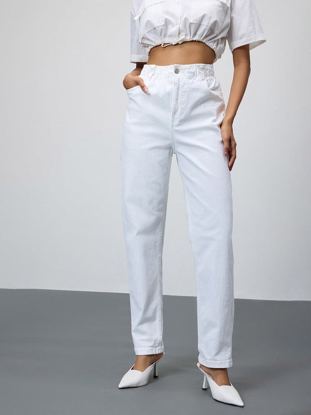 

FREAKINS Women Cotton Mom Fit High-Rise Stretchable Jeans, White