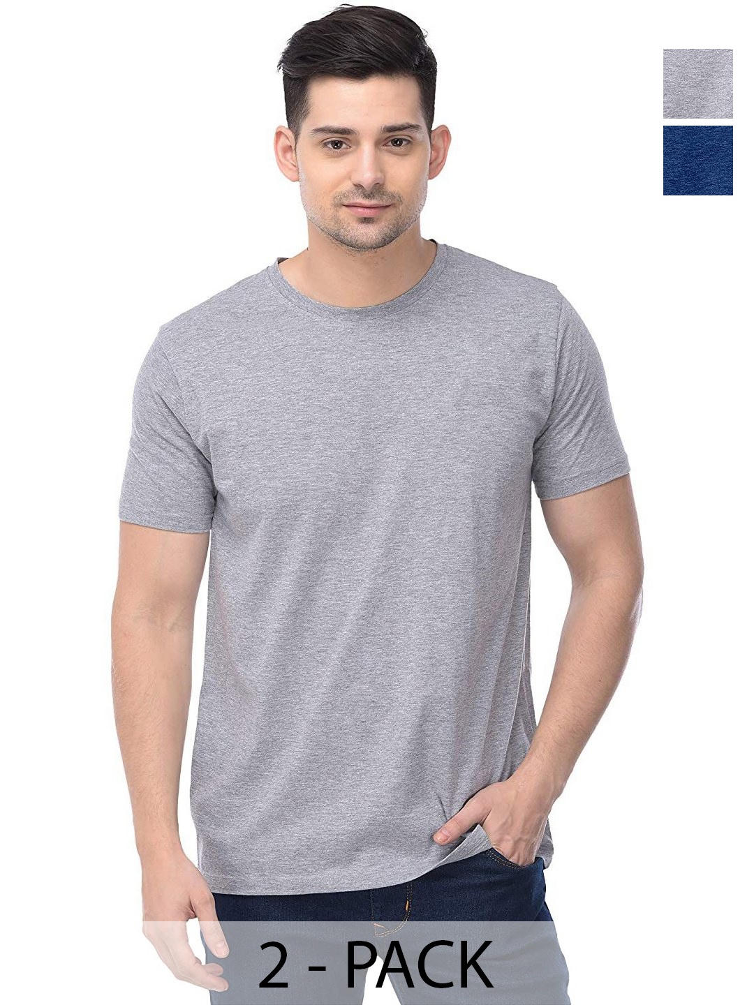 

COLOR CAPITAL Unisex Pack Of 2 Solid Round Neck Cotton T-shirts, Grey