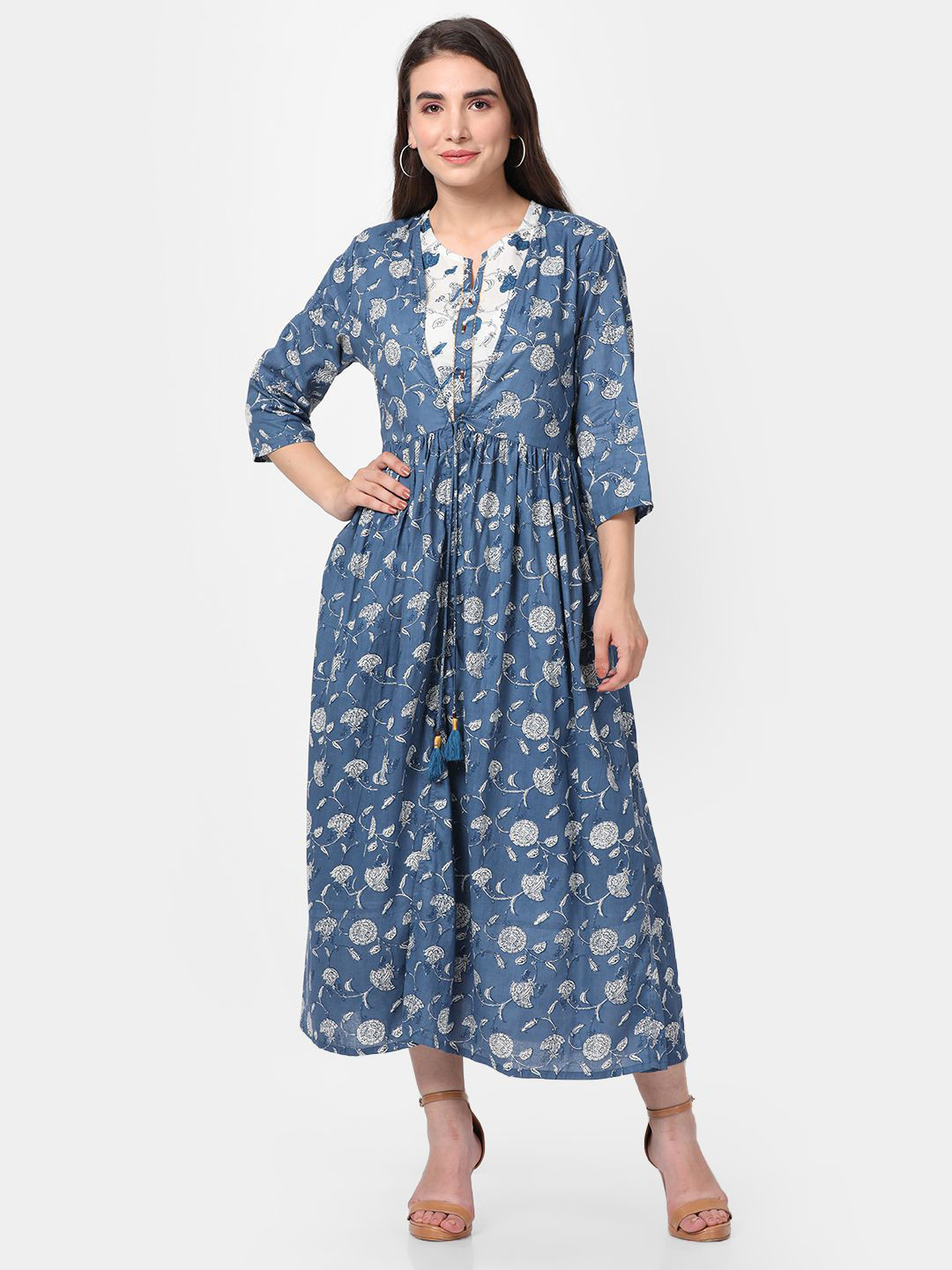 

Shree Floral Print Fit & Flare Maxi Dress, Navy blue